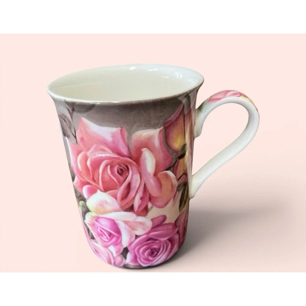 Stechcol Gracie Bone China Floral Pink Rose Coffee Mug Tea Cup 10 oz Flowers VTG